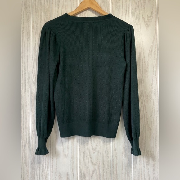 ADRIANNA PAPELL​ Puff Sleeve Cable Knit Sweater Hunter Green Size L NWT - Picture 5 of 5